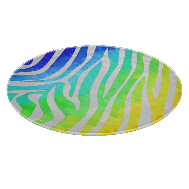 Zebra Rainbow and White Print Cutting Board (Corner)