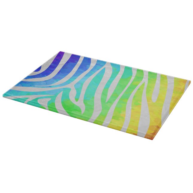 Zebra Rainbow and White Print Cutting Board (Corner)