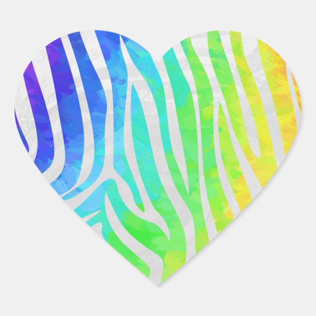 Zebra Rainbow and White Print Heart Sticker (Front)