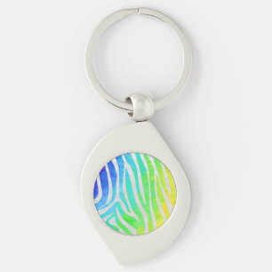 Zebra Rainbow and White Print Keychain