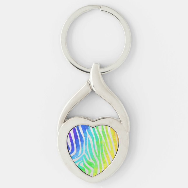 Zebra Rainbow and White Print Keychain (Front)