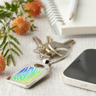 Zebra Rainbow and White Print Keychain