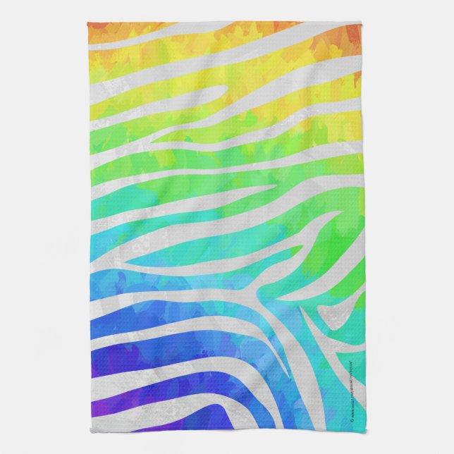 Zebra Rainbow and White Print Kitchen Towel (Vertical)