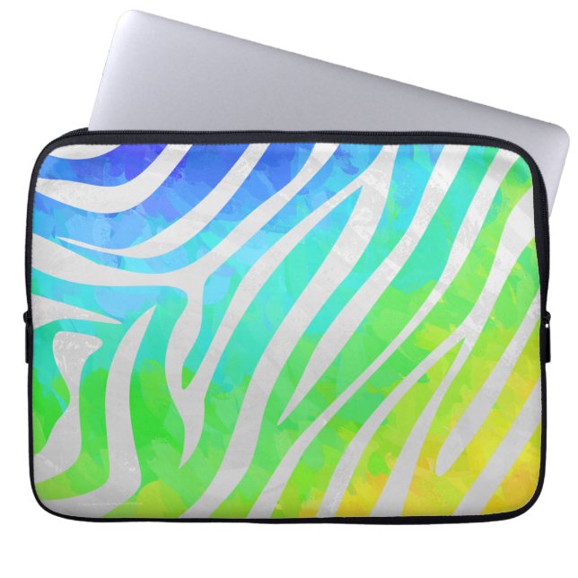 Zebra Rainbow and White Print Laptop Sleeve (Front)