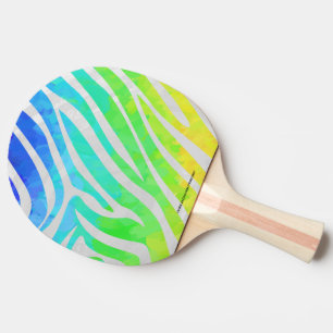 Zebra Rainbow and White Print Ping Pong Paddle