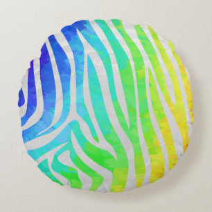 Zebra Rainbow and White Print Round Pillow