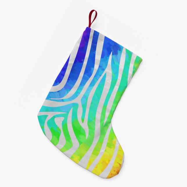 Zebra Rainbow and White Print Small Christmas Stocking (Front (Hanging))
