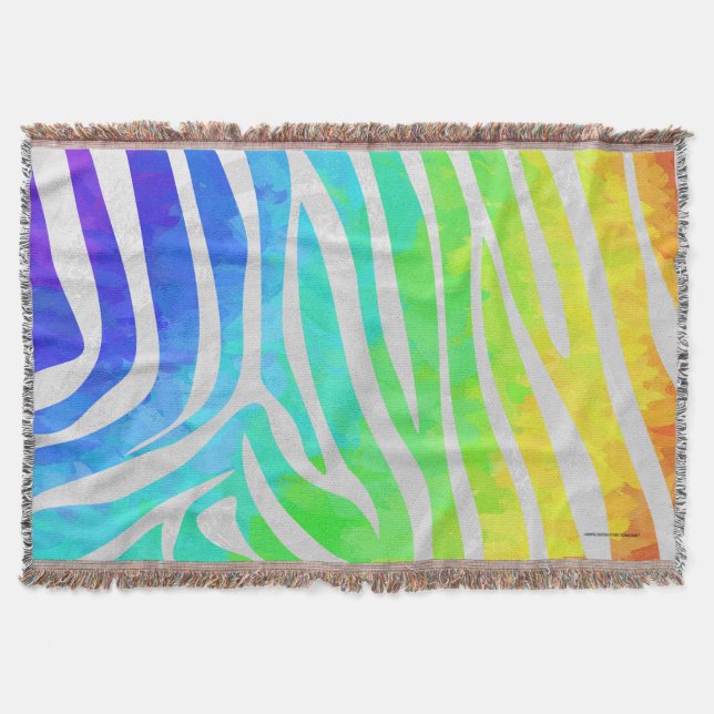 Zebra Rainbow and White Print Throw Blanket (Front)