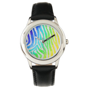 Zebra Rainbow and White Print Watch