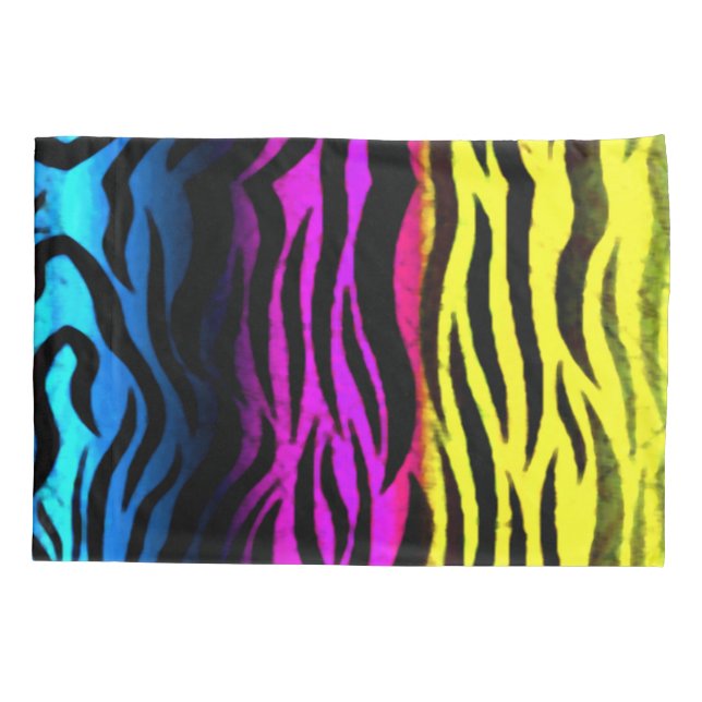 Zebra Rainbow Grunge Stripes Animal Print Pillowcase (Back)