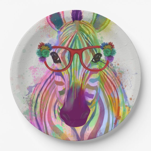 Zebra Rainbow Splash Paper Plate (Front)