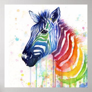 Zebra Rainbow Watercolor Painting Poster