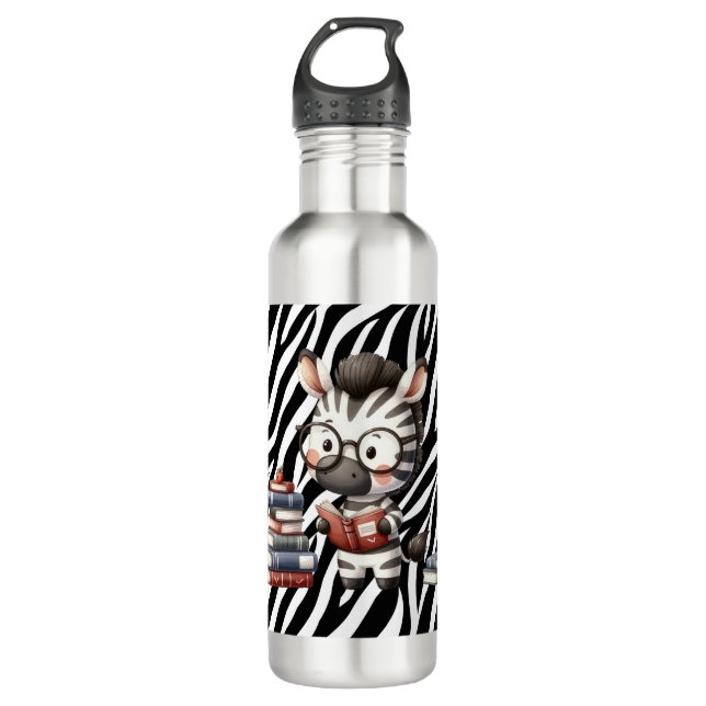 Zebra Reading Books. 710 Ml Water Bottle (Front)