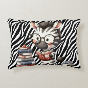 Zebra Reading Books. Accent Pillow
