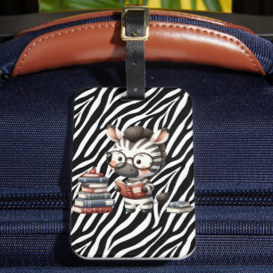 Zebra Reading Books. Luggage Tag