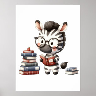 Zebra Reading Books. Poster