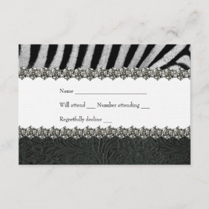 Zebra Rhinestone Black Leather RSVP Card