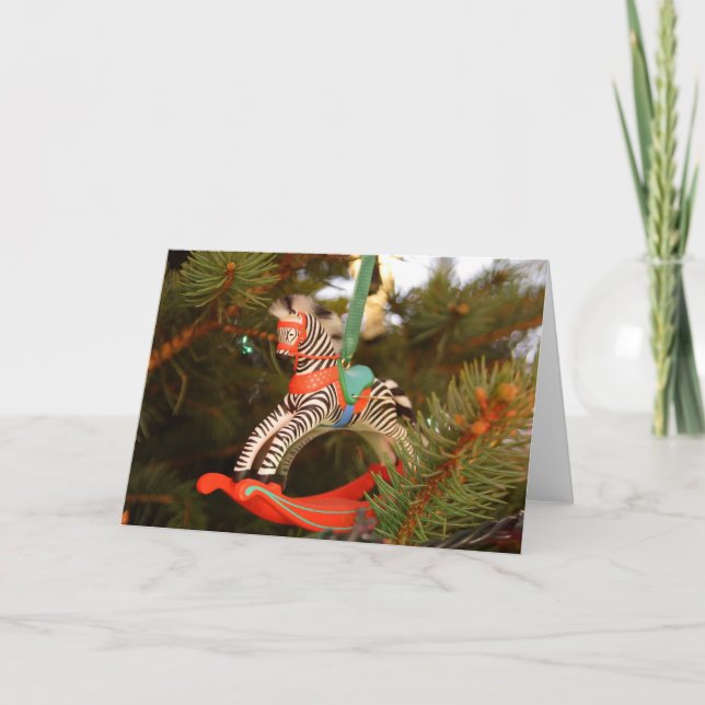 Zebra Rocking Horse Holiday Card (Front)