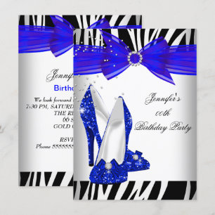 Zebra Royal Blue High Heel Black Birthday Party Invitation