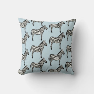 Zebra Safari Animal Print Blue Throw Pillow