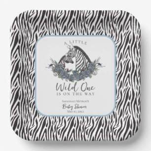 Zebra Safari Baby Shower Little Wild One Square Paper Plate