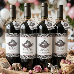 Zebra Safari Baby Shower Little Wild One Wine Label