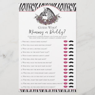 Zebra Safari Mommy or Daddy Baby Shower Game