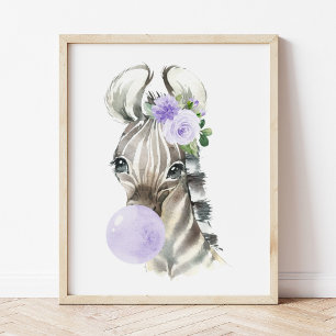 Zebra, Safari, Purple Bubble Gum, Gender Neutral Photo Print
