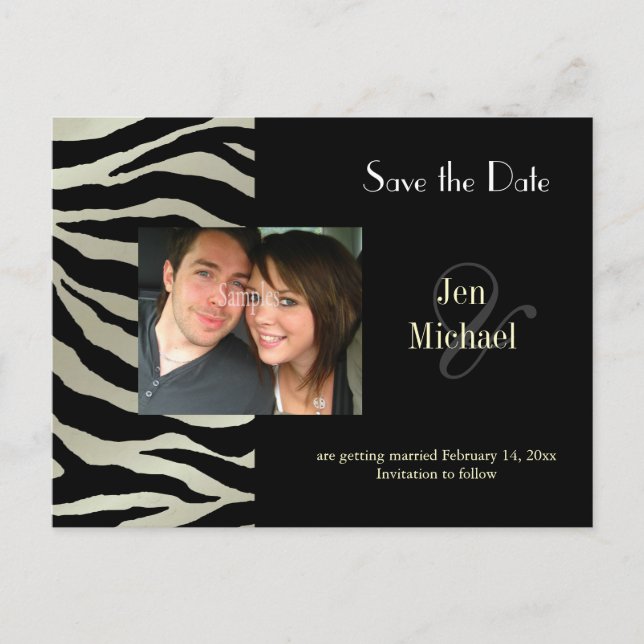 Zebra Save the Date Photo postcards, Announcement Postcard (Front)