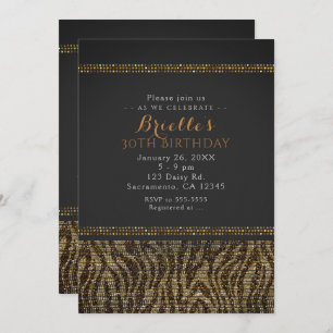Zebra Sequins Sparkle Glam Chic Party Invitation