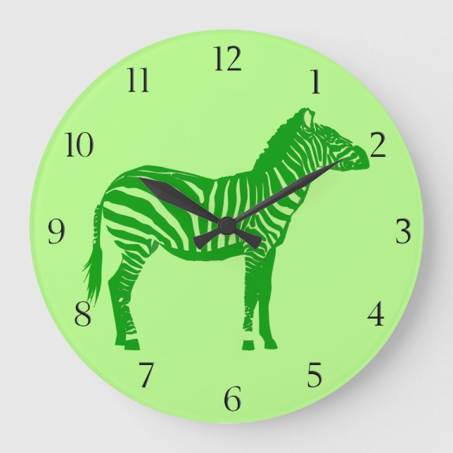 Zebra - Shades of Lime Green Large Clock (Front)