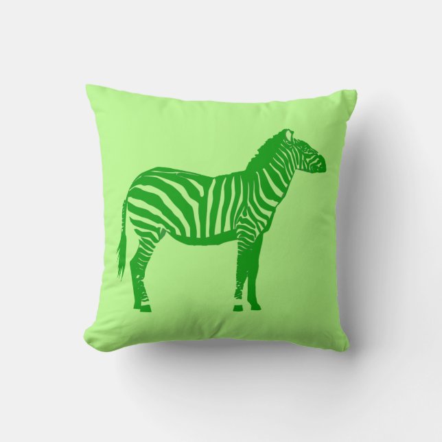 Zebra - Shades of Lime Green Throw Pillow (Front)