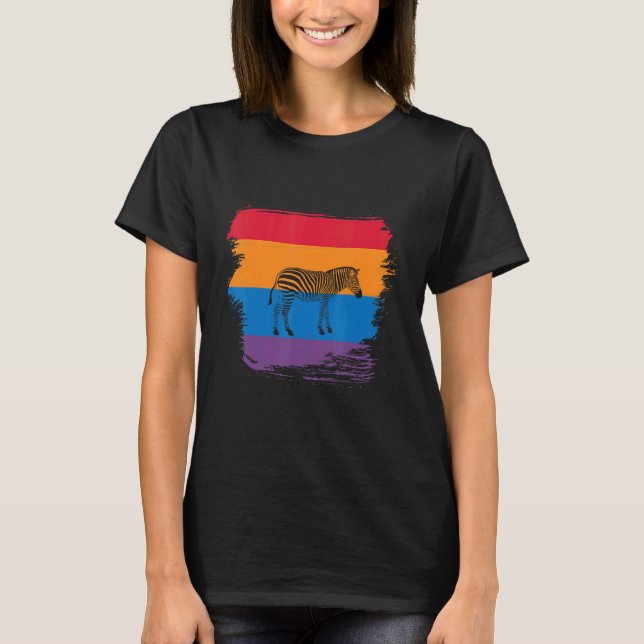 Zebra Shadow Silhouette With Colourful Flag T-Shirt (Front)
