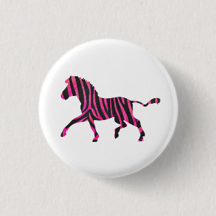 Zebra Silhouette Black and Hot Pink Print 1 Inch Round Button