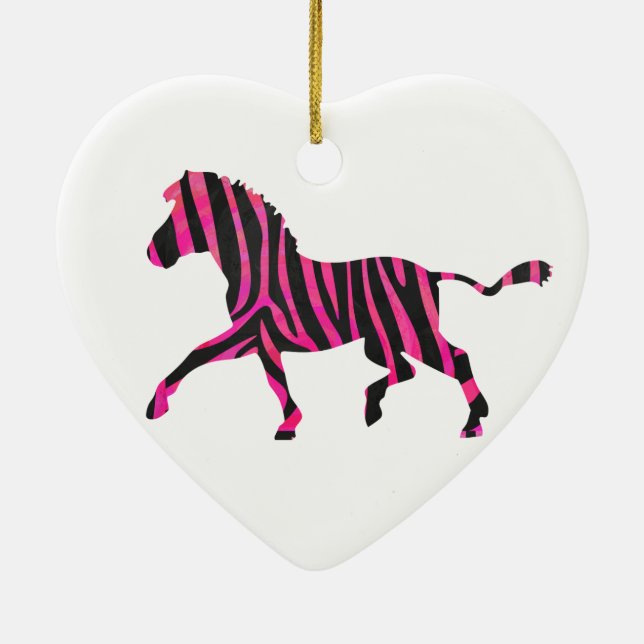 Zebra Silhouette Black and Hot Pink Print Ceramic Ornament (Back)