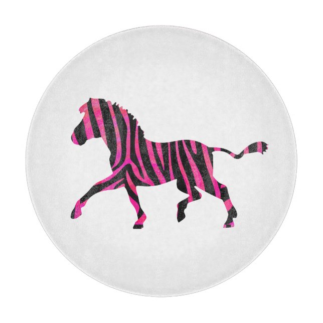 Zebra Silhouette Black and Hot Pink Print Cutting Board (Front)