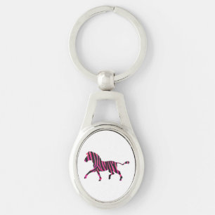 Zebra Silhouette Black and Hot Pink Print Keychain
