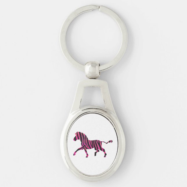 Zebra Silhouette Black and Hot Pink Print Keychain (Front)
