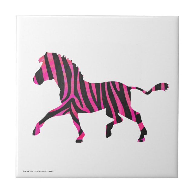 Zebra Silhouette Black and Hot Pink Print Tile (Front)