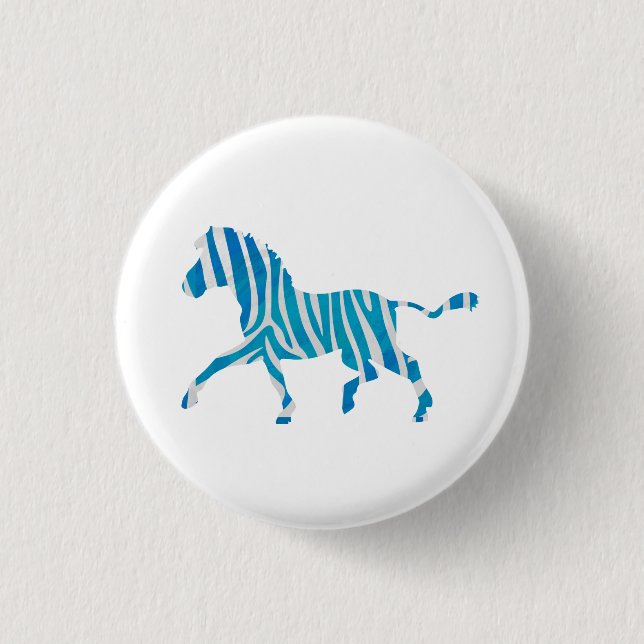 Zebra Silhouette Blue and White 1 Inch Round Button (Front)
