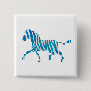 Zebra Silhouette Blue and White 2 Inch Square Button