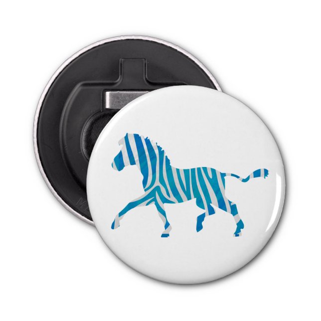 Zebra Silhouette Blue and White Bottle Opener (Front)