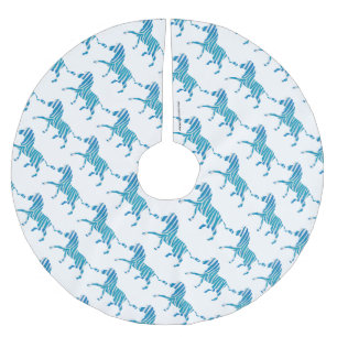 Zebra Silhouette Blue and White Brushed Polyester Tree Skirt