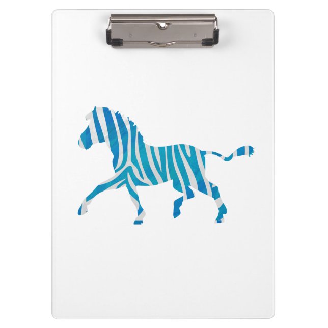 Zebra Silhouette Blue and White Clipboard (Front)