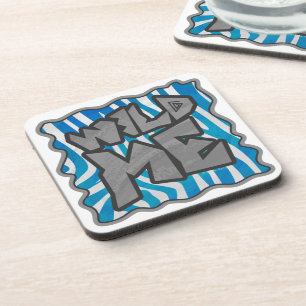 Zebra Silhouette Blue and White Design Coaster