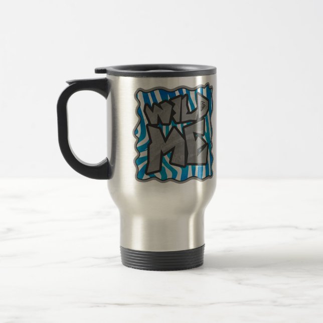 Zebra Silhouette Blue and White Design Travel Mug (Left)