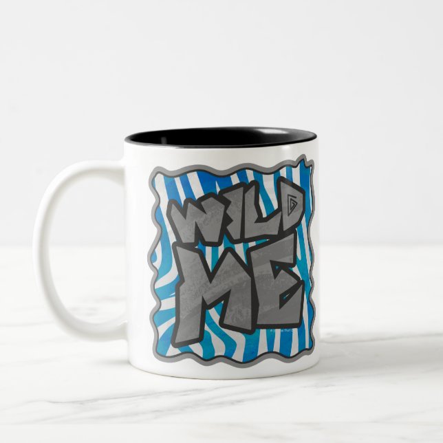 Zebra Silhouette Blue and White Design Two-Tone Coffee Mug (Left)