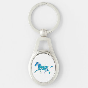 Zebra Silhouette Blue and White Keychain