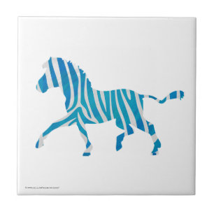 Zebra Silhouette Blue and White Tile
