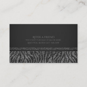 Zebra Silver Sparkle Glam Chic Refer a Friend Referral Card